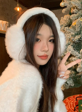 毛茸茸白色毛绒耳罩女2026年秋冬
