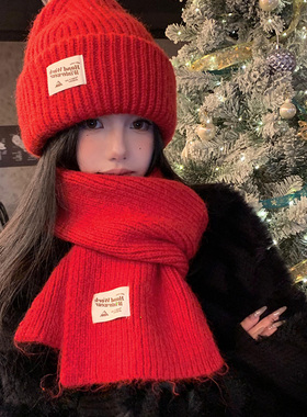 红色针织毛线帽女2026年秋冬季