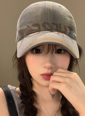 美式复古字母灰色棒球帽女大头围