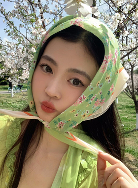 田园风碎花绿色发带头巾女士春夏