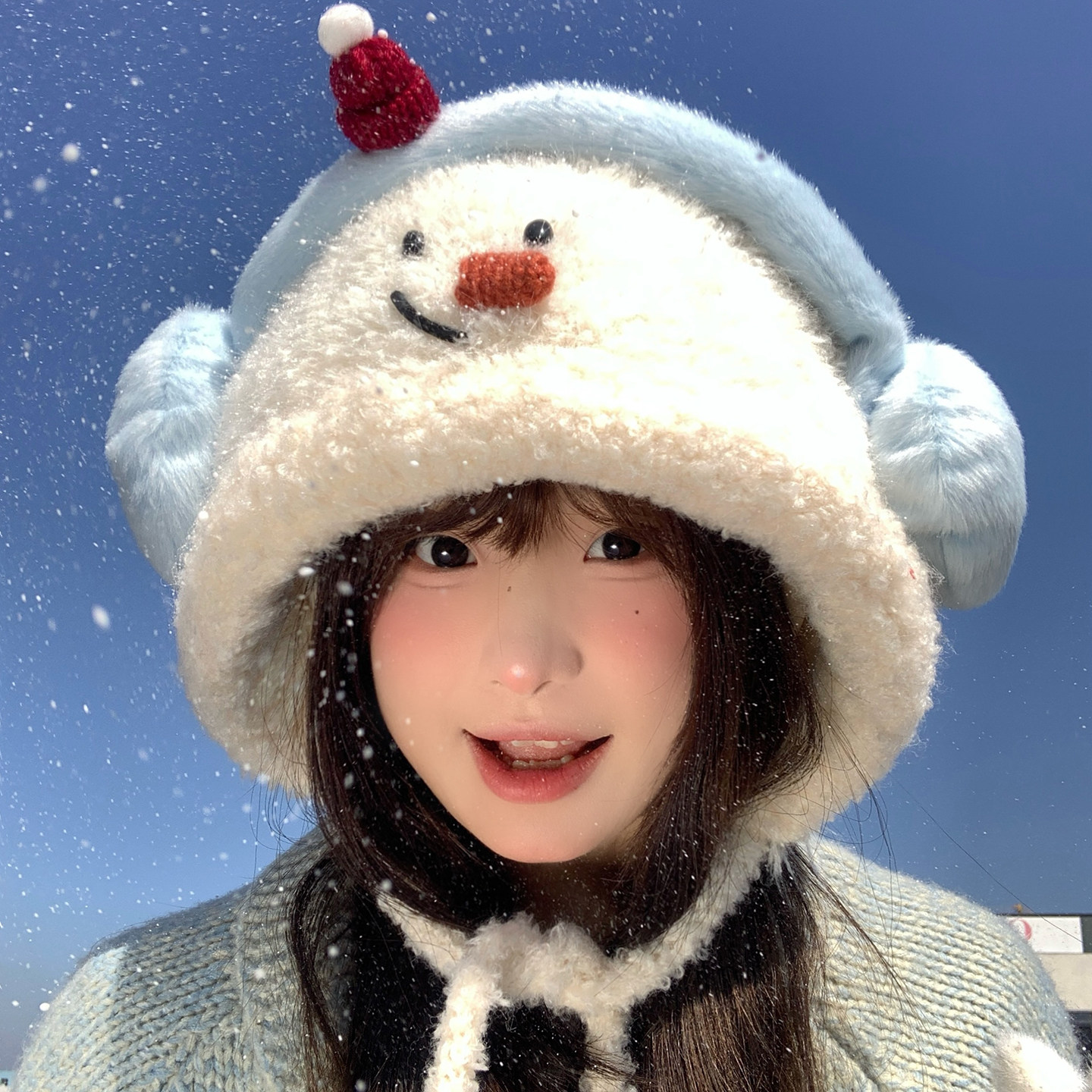 可爱毛绒卡通雪人针织雷锋帽子女秋冬大头围保暖毛线帽护耳套头帽,淘宝优惠券,粉丝福利购,淘宝优惠卷