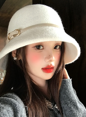 气质千金风毛呢渔夫帽女秋冬季