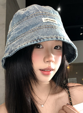 复古做旧牛仔水桶帽子女款大头围
