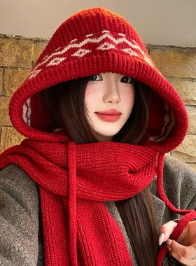 红色巴拉克拉法帽女秋冬季护颈