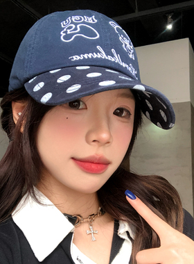 可爱卡通小熊刺绣藏青色棒球帽女