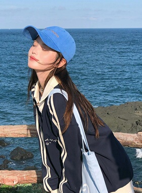 韩系蓝色遮阳棒球帽子女款宽帽檐