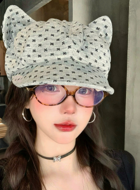 日系可爱猫耳蝴蝶结贝雷帽女秋季