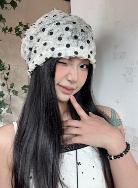 韩系白色蕾丝波点包头帽女夏季
