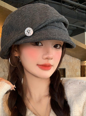 日系复古褶皱贝雷帽女2026新款