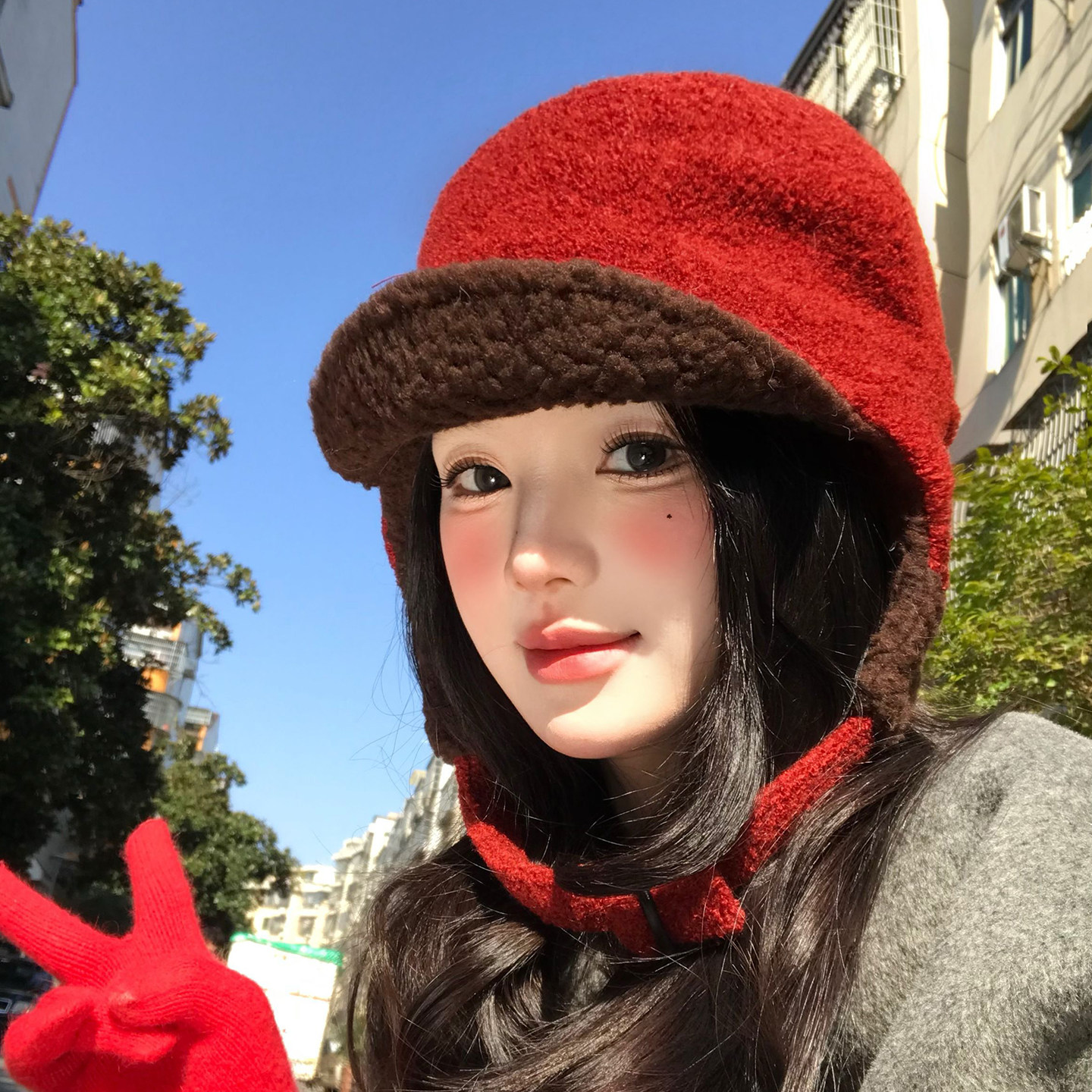 韩系红色羊羔毛雷锋帽女冬季加厚骑行保暖毛绒护耳帽子防寒飞行帽,淘宝优惠券,粉丝福利购,淘宝优惠卷