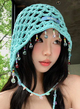 波西米亚串珠流苏镂空包头帽子女
