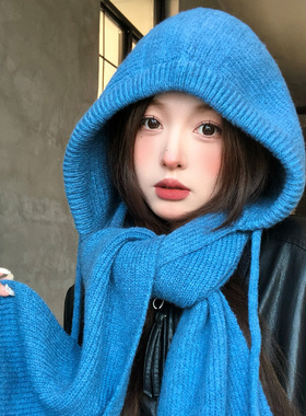 蓝色巴拉克拉法帽女款冬季针织帽