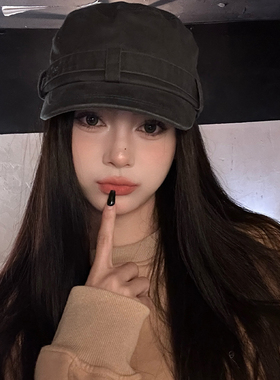 韩系复古牛仔黑色贝雷帽女水洗