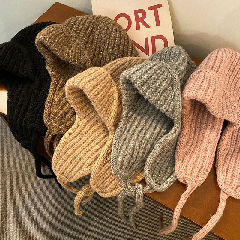 粉色针织毛线帽女2025秋冬护耳飞行帽保暖百搭显脸小滑雪雷锋帽子