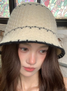 高级感条纹针织渔夫帽女冬显脸小