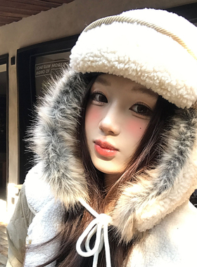 复古羊羔绒雷锋帽女冬户外滑雪骑