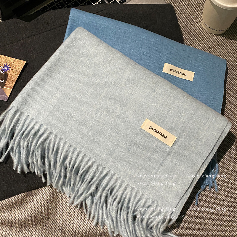 蓝色含羊毛羊绒围巾女款2025新款冬季韩系氛围感护颈保暖围脖披肩,淘宝优惠券,粉丝福利购,淘宝优惠卷