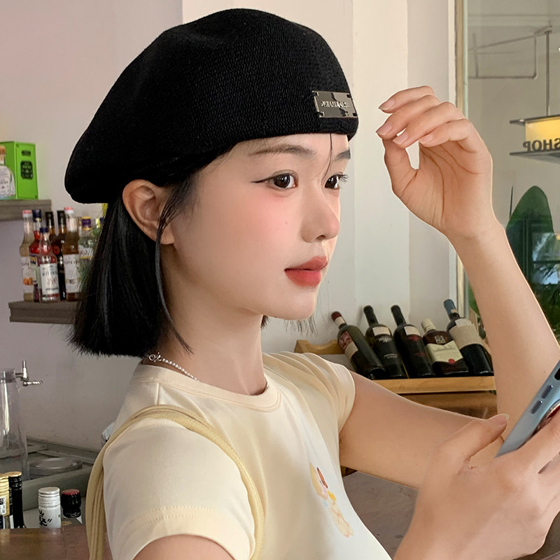 贝雷帽女2025秋冬季新款显脸小反戴前进帽日系大头围黑色帽子