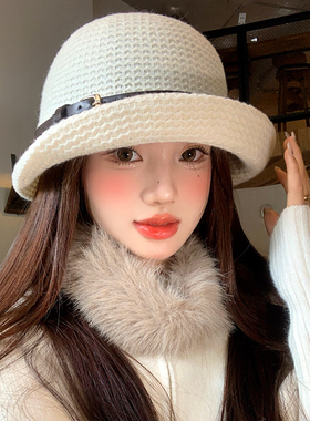 法式千金风卷边针织渔夫帽子女士