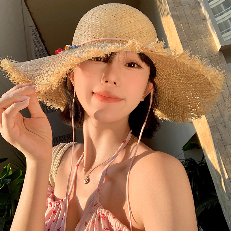 法式大帽檐编织拉菲草帽女夏季海边沙滩度假风帽子遮阳防晒太阳帽 - 图2