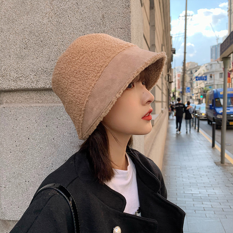 卡其色渔夫帽子女秋秋冬季韩版百搭日系可爱显脸小水桶帽毛绒盆帽