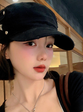 复古破洞工装星星铆钉平顶帽子女