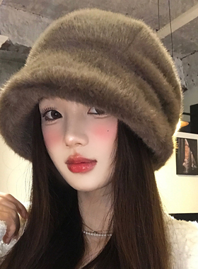 毛绒绒小熊～冬日皮毛一体加厚帽