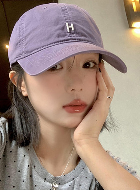 美式简约字母刺绣紫色棒球帽女夏