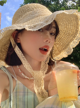 大帽檐百搭蕾丝草帽子女防晒帽