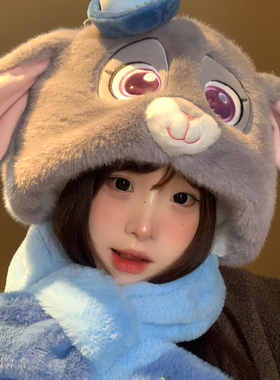 迪士尼正版朱迪兔子毛绒帽子围巾