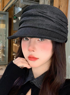 复古气质褶皱平顶马术帽女秋季