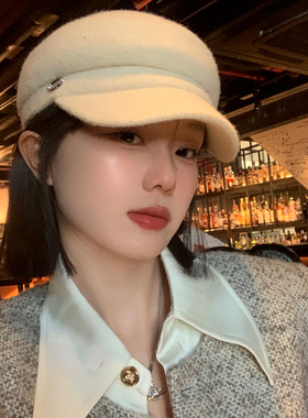 高级感白色毛呢贝雷帽女秋冬