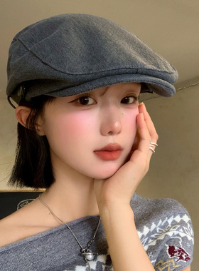 水洗做旧灰色前进帽女复古文艺