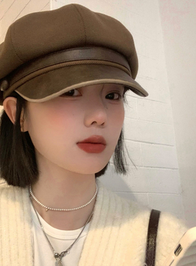 美拉德棕色复古贝雷帽显脸小秋冬