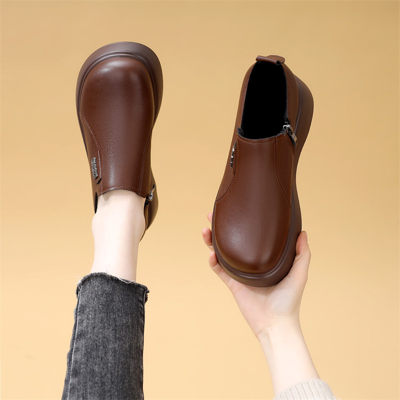 41大码软皮复古圆头松糕厚底防滑单鞋女春秋新款妈妈鞋34小码单鞋,淘宝优惠券,粉丝福利购,淘宝优惠卷