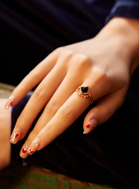 薾曼琥珀复古原创设计叠戴戒指女