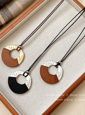 不规则木质圆环吊坠项链