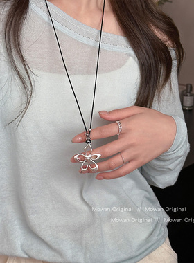 银色镂空花朵长款项链