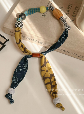 时髦布艺趣味拼接小众项链