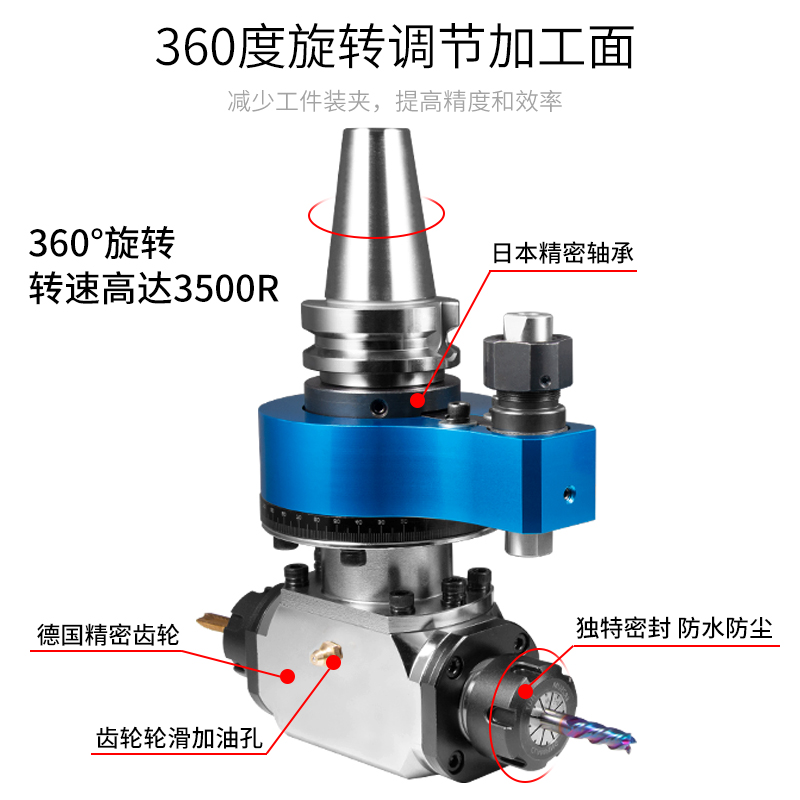 90度数控BT30/40/50直角双头万向角度CNC加工中心精密侧铣头刀柄 - 图1