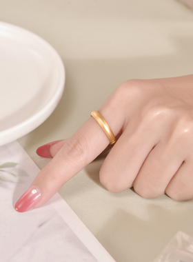 正品999足金包银素圈食指光面戒指男女情侣指环男生2024新款