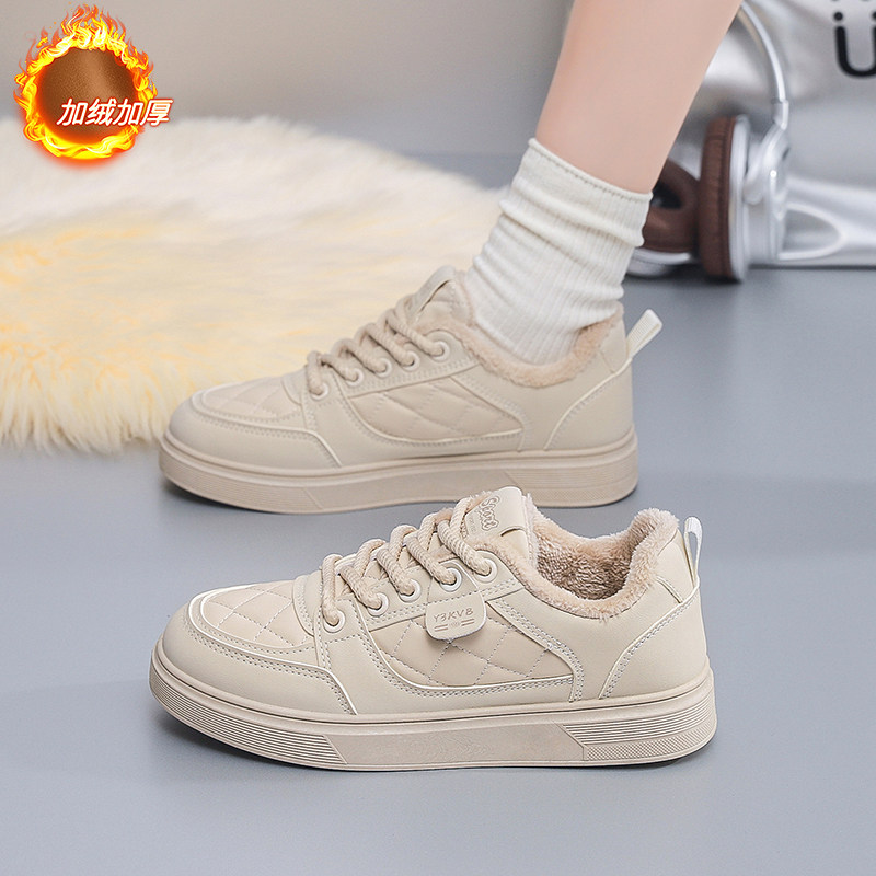 加绒小白鞋女2025冬季新款爆款时尚板鞋厚底洋气学生软底百搭棉鞋,淘宝优惠券,粉丝福利购,淘宝优惠卷