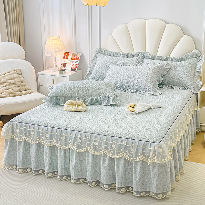 全棉夹棉床裙单件田园风小碎花蕾丝花边床单保护套纯棉床罩三件套,淘宝优惠券,粉丝福利购,淘宝优惠卷