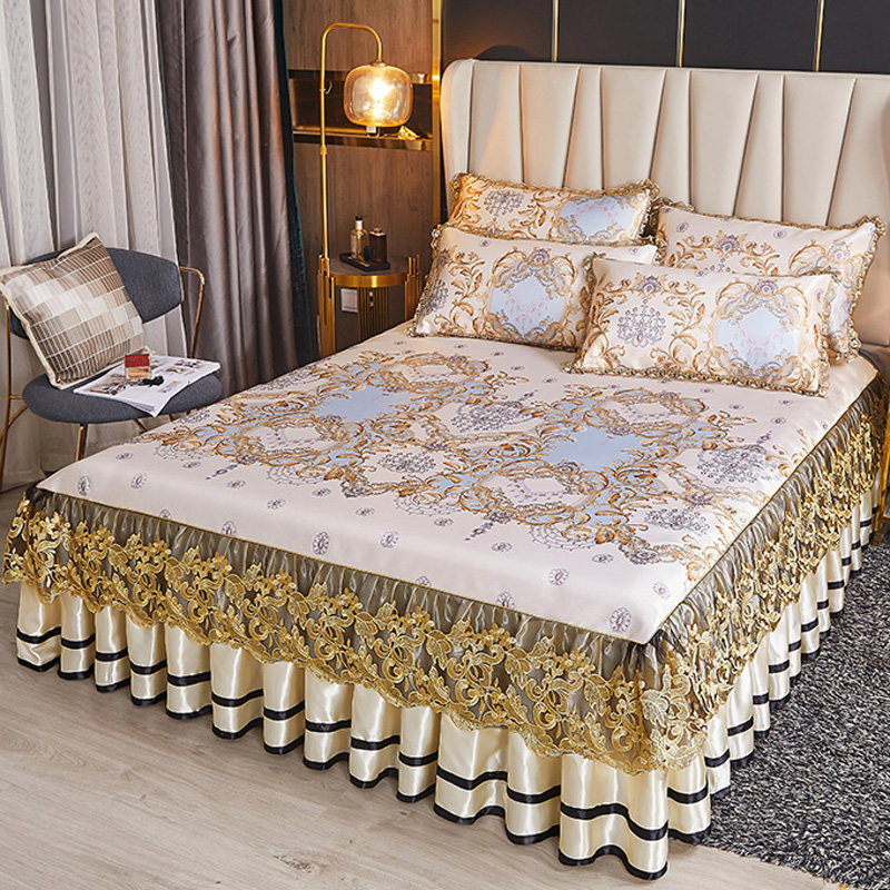 夏季欧式冰丝凉席三件套床裙款席子 幸福驿站家纺冰丝席