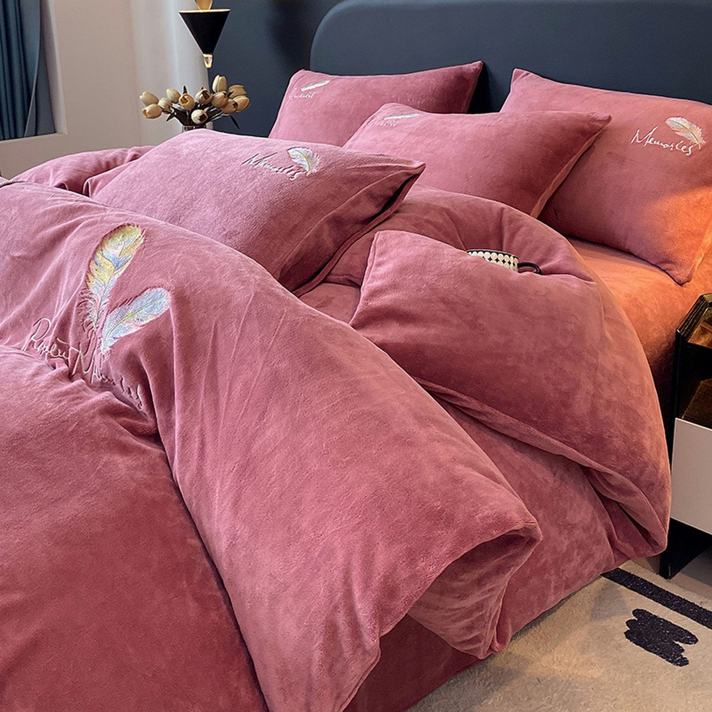 秋冬纯色轻奢刺绣加厚保暖牛奶绒被套单件双面法兰珊瑚绒加绒被罩,淘宝优惠券,粉丝福利购,淘宝优惠卷