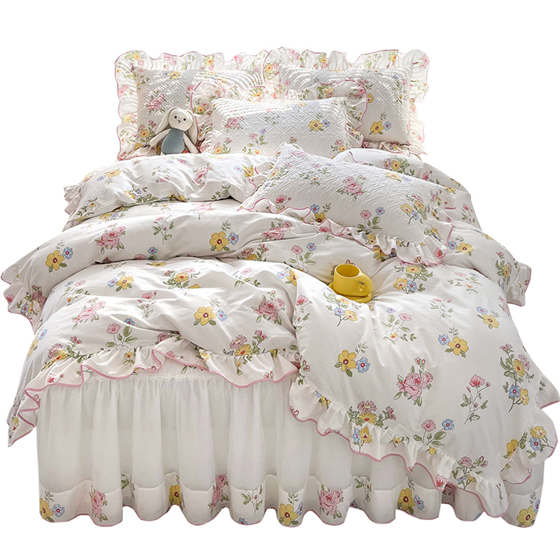 床上四件套夏季全棉床裙款纯棉小清新田园公主风被套床罩四季通用