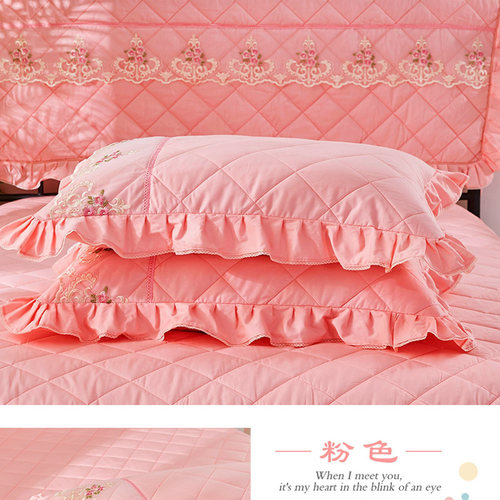 纯棉夹棉48x74cm枕套一对装100全棉加厚蕾丝边单人纯色枕皮枕头套 - 图2