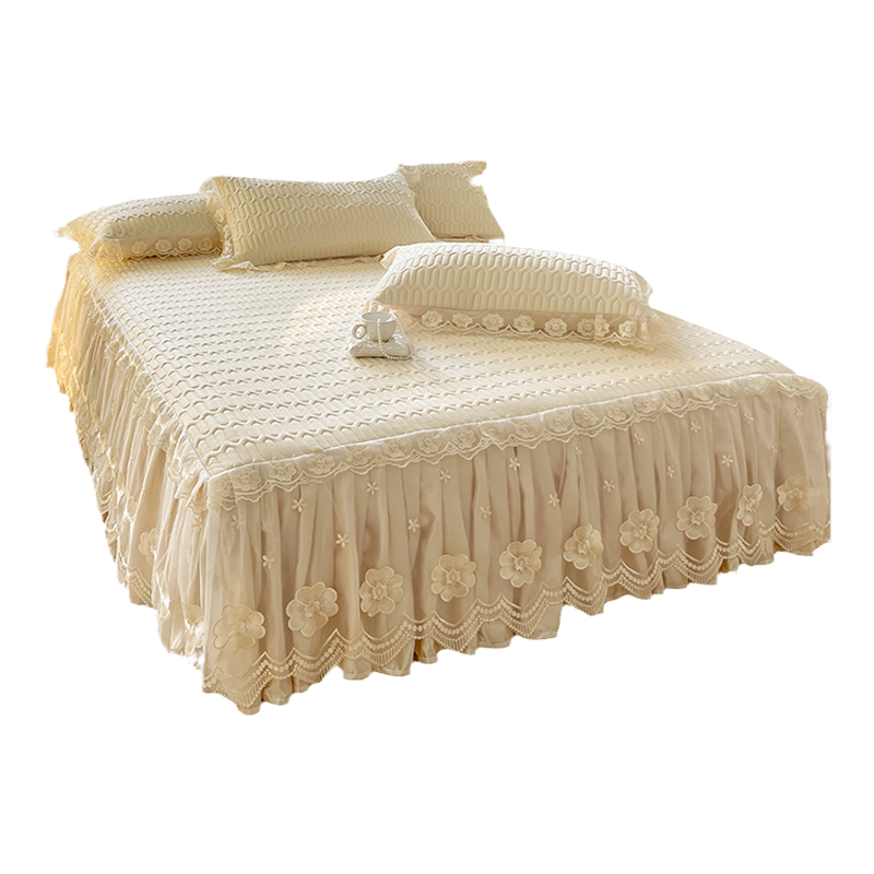 夏天乳胶冰丝凉席床裙款三件套纯色蕾丝边公主风可水洗空调软席子,淘宝优惠券,粉丝福利购,淘宝优惠卷