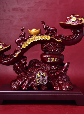 天然朱砂吉祥如意聚宝盆招财摆件中式客厅电视柜酒柜博古架装饰品