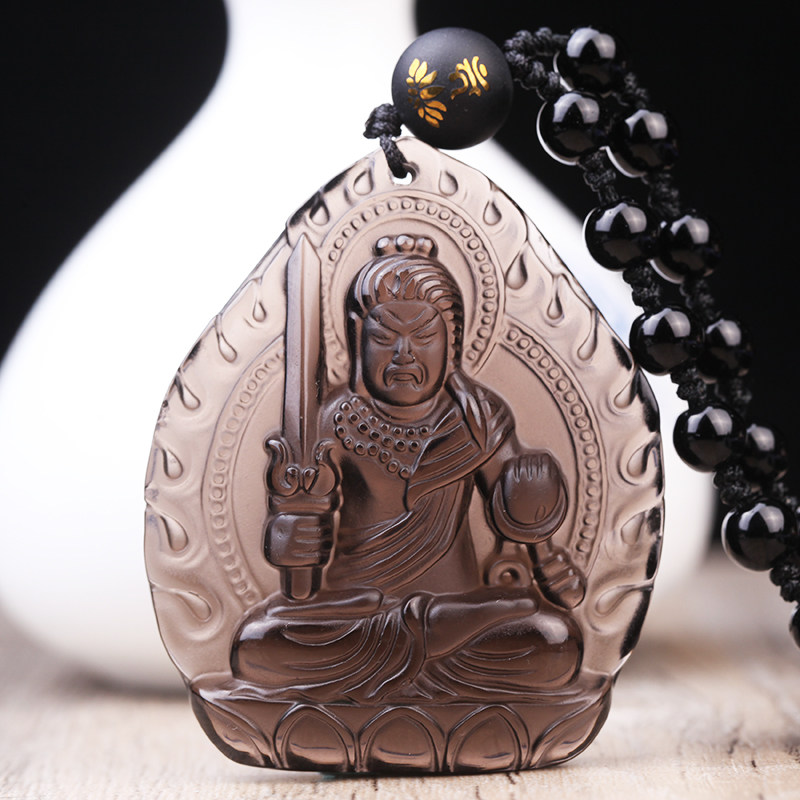 十二生肖本命佛吊坠男属兔马鸡龙文殊菩萨守护神冰种黑曜石项链女